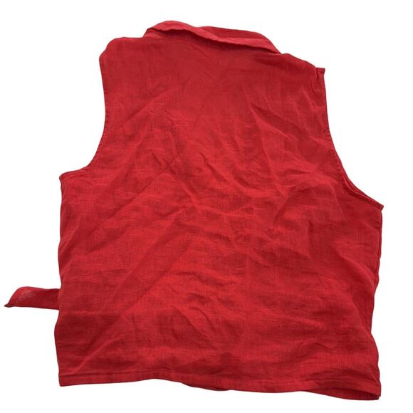Cynthia Rowley Top Womens Small Red Linen Wrap Sleeveless Collared Summer Blouse - Picture 2 of 6